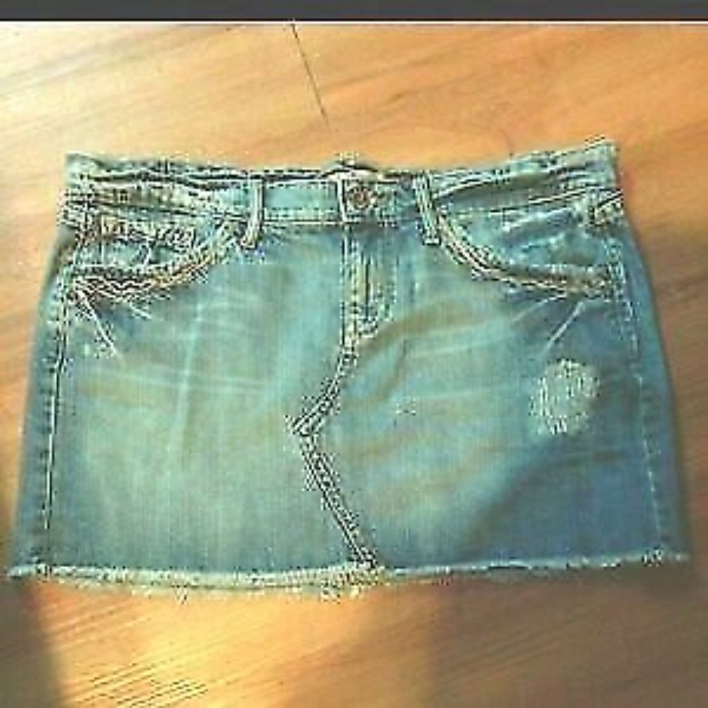 Lucky Brand Cut-off Embroidery Jean Denim Skirt